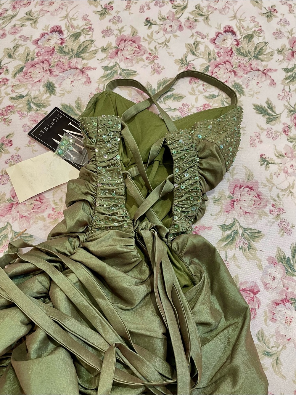 Night Way Collections Olive Green Satin Slip Gown